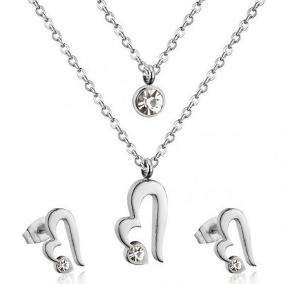 Conjunto Fio duplo pingente / pendente + brincos de aço inoxidável (coração)
