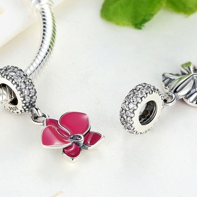 Conta pingente de prata 925 (orquídea)