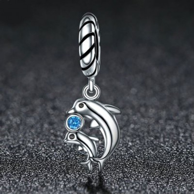 Conta pingente de prata 925 compatível com pandora (golfinhos)
