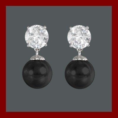 Brincos de prata 925 com pérola preta e pedra zircão