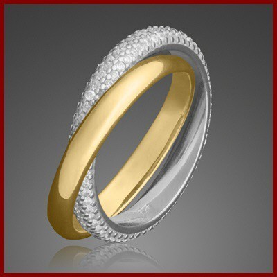 Anel de prata 925 banhado a ouro com pedras zircão entrelaçado - bicolor