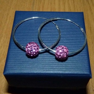 Brincos / argolas prata 925 c/ cristais preciosa rosa