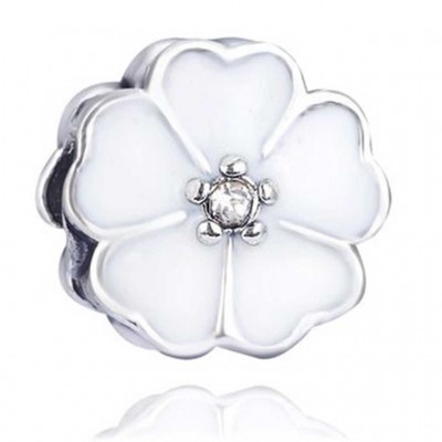 Conta compatível com pandora (flor corações brancos)