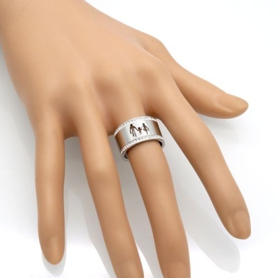 Aliança / anel de aço inoxidável com cristais (Família)