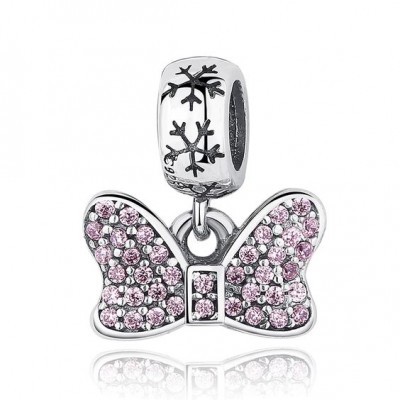 Conta pingente de prata 925 compatível com pandora (laço rosa)