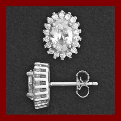 Brincos de prata 925 com pedras zircônia cúbica (oval)