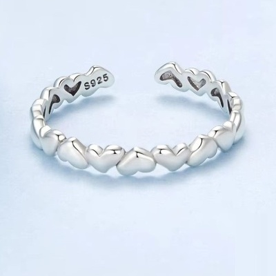 Anel de prata 925  (ajustável) - corações