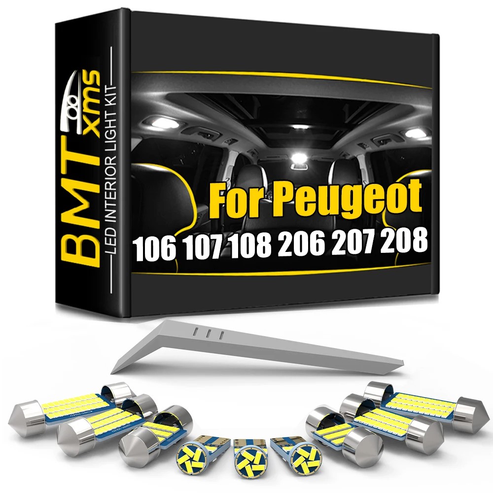 Kit D'éclairage LED Intérieur Pour Voiture - 6 Ampoules 6000K, Compatible Peugeot 106/107/108, Citroën C1/Saxo, Toyota Aygo (1991-2022)