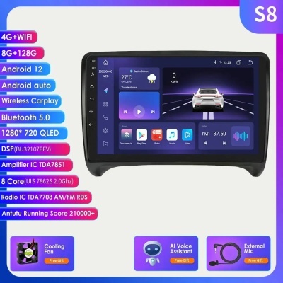 Radio Audi TT MK2 8J 2006-2014, 9 "GPS Navi, Android 12 8-Core, 8 + 128G, DSP, RDS, DAB +, OBD2, tela SWC Novidade!