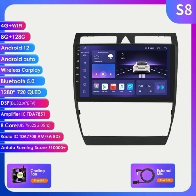 Radio  Audi A6, C5 1997-2004, S6, RS6 GPS, RDS, 4G-LTE, Carplay, 9 ", 2DIN