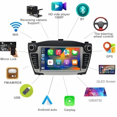 Radio Hyundai IX35 Tucson 2 LM 2009-2015 Multimídia Navegação GPS Sem Fio Carplay RDS WIFI 4G QLED