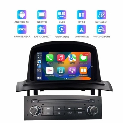 Radio Renault Megane 2 2002 - 2009 Multimídia Navegação GPS Sem Fio Carplay RDS WIFI 4G QLED
