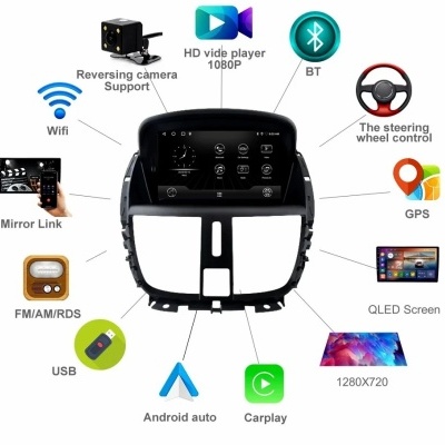 Radio Peugeot 207 207cc 2006 - 2015 Multimídia Navegação GPS Sem Fio Carplay RDS WIFI 4G QLED