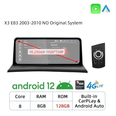 Radio BMW X3 E83 2003-2010 Navegação GPS Sem Fio Carplay RDS WIFI 4G QLED Radio BMW X3 E83 2003-2010 Navegação GPS Sem Fio Carplay RDS WIFI 4G QLED