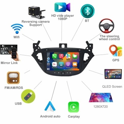 Radio Opel Adam 2013-2016, 2014-2019  Multimídia Navegação GPS Sem Fio Carplay RDS WIFI 4G QLED