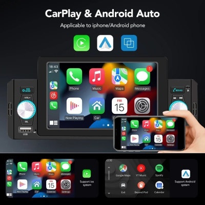 Radio Bluetooth Auto-rádio, 5 Polegadas, 1 Din, CarPlay, Android, Auto Multimídia MirrorLink, Receptor FM Universal Radio Bluetooth Auto-rádio, 5 Polegadas, 1 Din, CarPlay, Android, Auto Multimídia MirrorLink, Receptor FM Universal