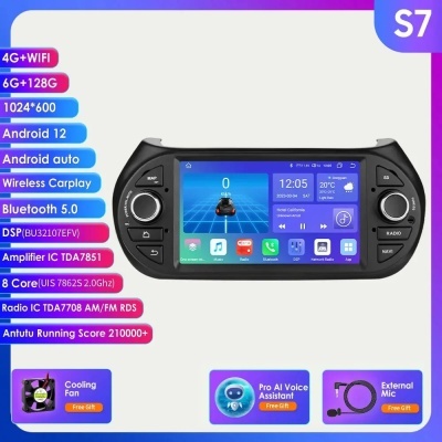 Radio Fiat Fiorino, Citroen Nemo, Peugeot Bipper, GPS Carplay, 4G RDS, 7 ", 7862 AI, 2Din