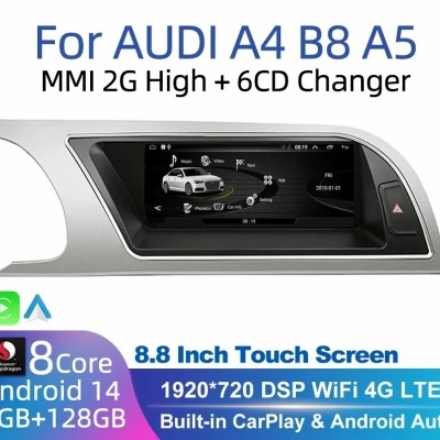 Radio Audi A4 B8 A5  2008-2010  Navegação GPS Sem Fio Carplay RDS WIFI 4G QLED 8.8 Polgadas