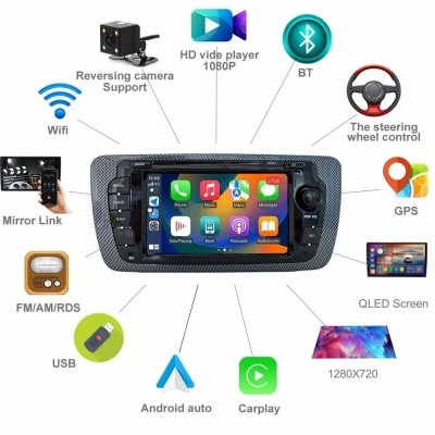 Radio Seat ibiza 6j 2009-2013 Multimídia Navegação GPS Sem Fio Carplay RDS WIFI 4G QLED
