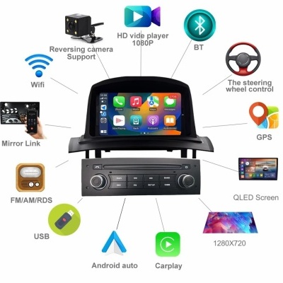 Radio Renault Megane 2 2002 - 2009 Multimídia Navegação GPS Sem Fio Carplay RDS WIFI 4G QLED