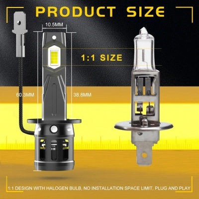 Lâmpada LED para carro, farol LED H1 sem ventilador, chips CSP, 20000LM, branco, 2pcs Alta Potencia Qualidade