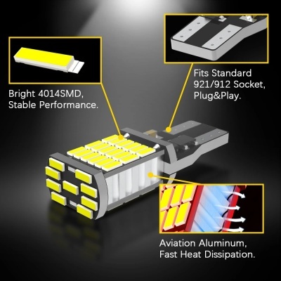 lâmpada LED BMTxms- "Marcha Trás"BMW, Com Anulador Erro Canbus,  KIT 2 Unidades, T15, W16W, WY16W, 901, 904, 906, 912, 920, 921