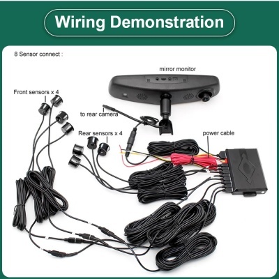 KIT Completo Sensor video do estacionamento do carro, radar alternativo, 5 polegadas, 1080P, retrovisor, DVR interior, monitor do espelho, gravador com câmera do carro