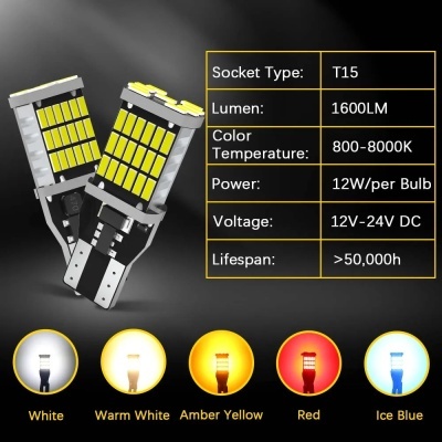 lâmpada LED BMTxms- "Marcha Trás"BMW, Com Anulador Erro Canbus,  KIT 2 Unidades, T15, W16W, WY16W, 901, 904, 906, 912, 920, 921