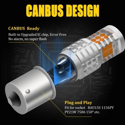 Lâmpada BMTxms-Canbus LED "Piscas" Flash Turn Signal Light, Resistor Embutido, Lâmpadas Amber Sem Erro,  QUALIDADE!!  1156 BA15S P21W, 1156 BA15S PY21W