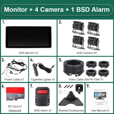 KIT 4 Câmeras e Monitor com 4 PCS AHD 1080P IR Para Camião/Maquinas /Industria Etc  QUALIDADE!!