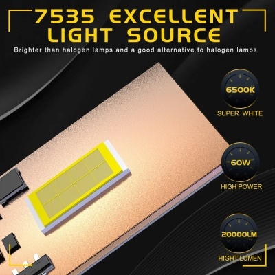 Lâmpada LED para carro, farol LED H1 sem ventilador, chips CSP, 20000LM, branco, 2pcs Alta Potencia Qualidade