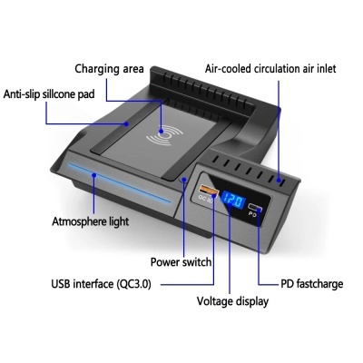 Carregador Telemovel Para Consola Central Sem Fio para Mercedes W205, AMG C43, C63, GLC 43, GLC 63, X253, Classe C, GLC