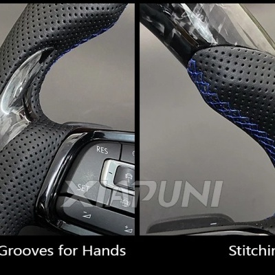 Volante VW Golf 7, MK7, Mk7.5, GTI, Scirocco, Polo, GTS, Linha R, 2014-2017 Estilo de corrida  Competição de fibra de carbono personalizado, LED RPM,