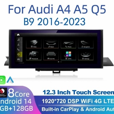 Radio Audi A4  A5  Q5  B9  2016-2023  Navegação GPS Sem Fio Carplay RDS WIFI 4G QLED
