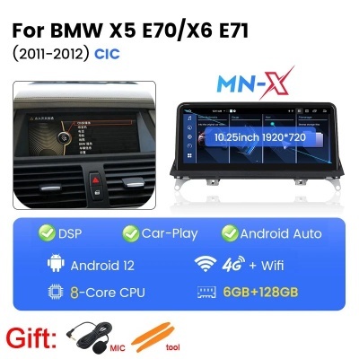 Radio  BMW X5, E70, X6, E71, 2007-2014, CCC Android Auto Car, All-in-One Carplay, ,  Qualidade! Sistema CIC, 4G, Wi-Fi, GPS, BT, núcleo 8 Ultimo Modelo!