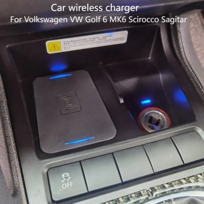 Carregador Telemovel Para Consola Central Sem Fio para  VW Golf 6, MK6, Scirocco Sagitar, 2008-2013