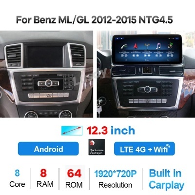 Radio Mercedes Benz, GL, GLE, GLS, W166, 2012-2020 Android 12.3 ", 8 + 128G, ML Android 13 GPS Player