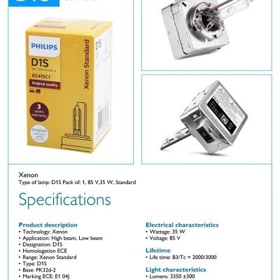 Lâmpada Philips-substituição padrão original, genuíno , D1S, D2S, D2R, D3S   1 Unidade