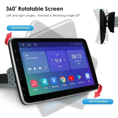 Radio Android Universal Car Multimedia Player, Autoradio Stereo, Carplay, Unidade de Cabeça, GPS, 360 Rotatable, 1 DIN, Vídeo, 6 + 128G, 10,1"