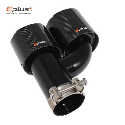 Ponteira Dupla  Formato H Saida EPLUS Inox Acabamento Carbono Cor Preto