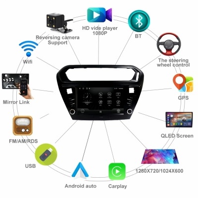 Radio Citroen elysee 2013-2018   Multimídia Navegação GPS Sem Fio Carplay RDS WIFI 4G QLED
