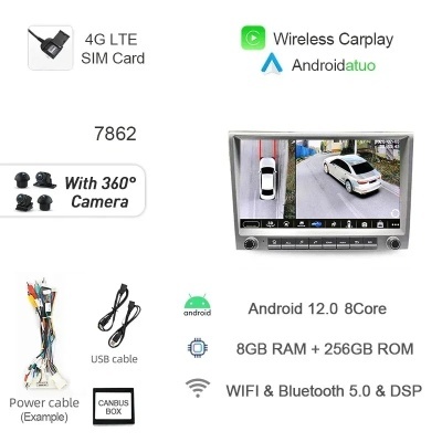 Radio Porsche Cayman 911, 987, Boxster 997, 7862, 720P Auto Android 12, 8G + 256G, navegação GPS, 4GB Carplay,  navegação GPS Radio Porsche Cayman 911, 987, Boxster 997, 7862, 720P Auto Android 12, 8G + 256G, navegação GPS, 4GB Carplay,  navegação GPS