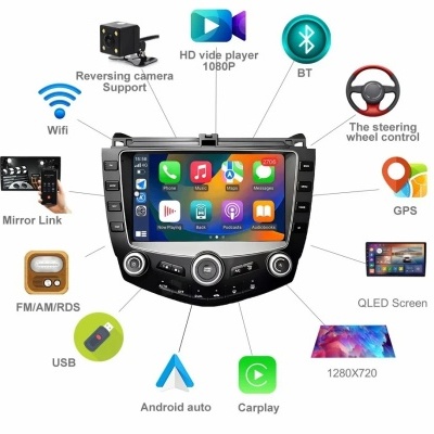 Radio  Honda Accord 7 2003-2007 Multimídia Navegação GPS Sem Fio Carplay RDS WIFI 4G QLED