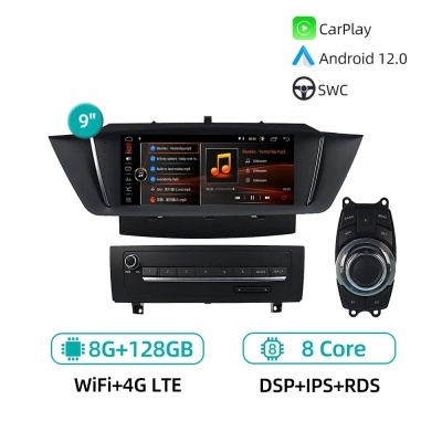 KIT Radio BMW X1, CarPlay, Android 12.0, Navegação GPS, 4G, WiFi, DSP, Áudio, Estéreo, Rádio, Headunit para BMW X1, E84, 2009-2015