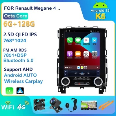 Radio Renault Megane 4, Samsung Koleos, SM6, Talismã 2017-2019 Android 13, Tipo Tesla Navegação GPS