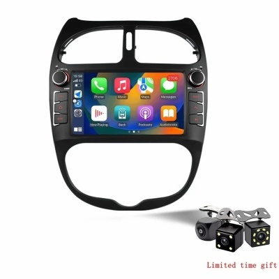 Radio Peugeot 206, 206CC, 206SW, 2000-2008 Multimídia Navegação GPS Sem Fio Carplay RDS WIFI 4G QLED