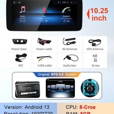 Radio Mercedes Benz  Mercedes Benz B Class W246 2024 Multimídia Navegação GPS Sem Fio Carplay RDS WIFI 4G QLED 10.25in, 12.3in