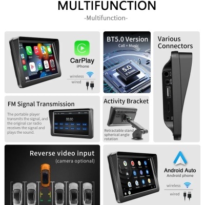 CarPlay, Android, Auto, Rádio, Portátil, Tela sensível ao toque, USB, AUX, Câmera traseira NOVIDADE!!