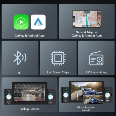 Radio Bluetooth Auto-rádio, 5 Polegadas, 1 Din, CarPlay, Android, Auto Multimídia MirrorLink, Receptor FM Universal Radio Bluetooth Auto-rádio, 5 Polegadas, 1 Din, CarPlay, Android, Auto Multimídia MirrorLink, Receptor FM Universal