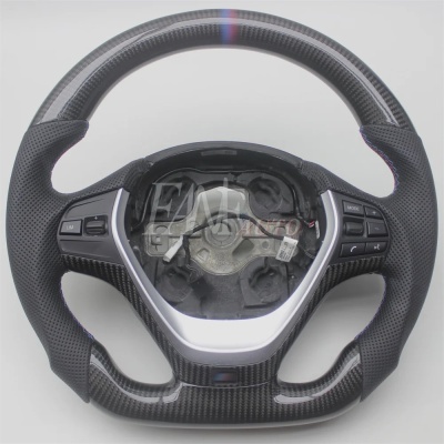 Volante BMW F20, F21, F30, F31, F32, F34, F35, F36, 3, 4 séries Fibra do Carbono com Couro,  SEM Patilhas